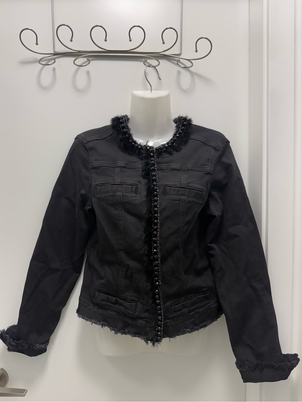 Liu Jo Milano Black Denim Jacket With Bead /Stone Detailing